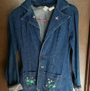 Boho vintage embroidered jean jacket